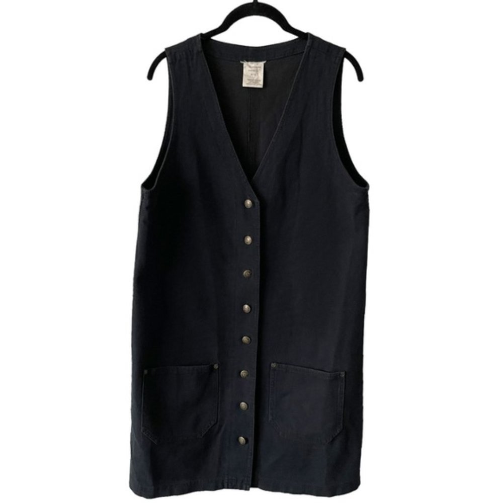 Vintage Black Corduroy Snap Down Sleeveless Dress Womens Medium